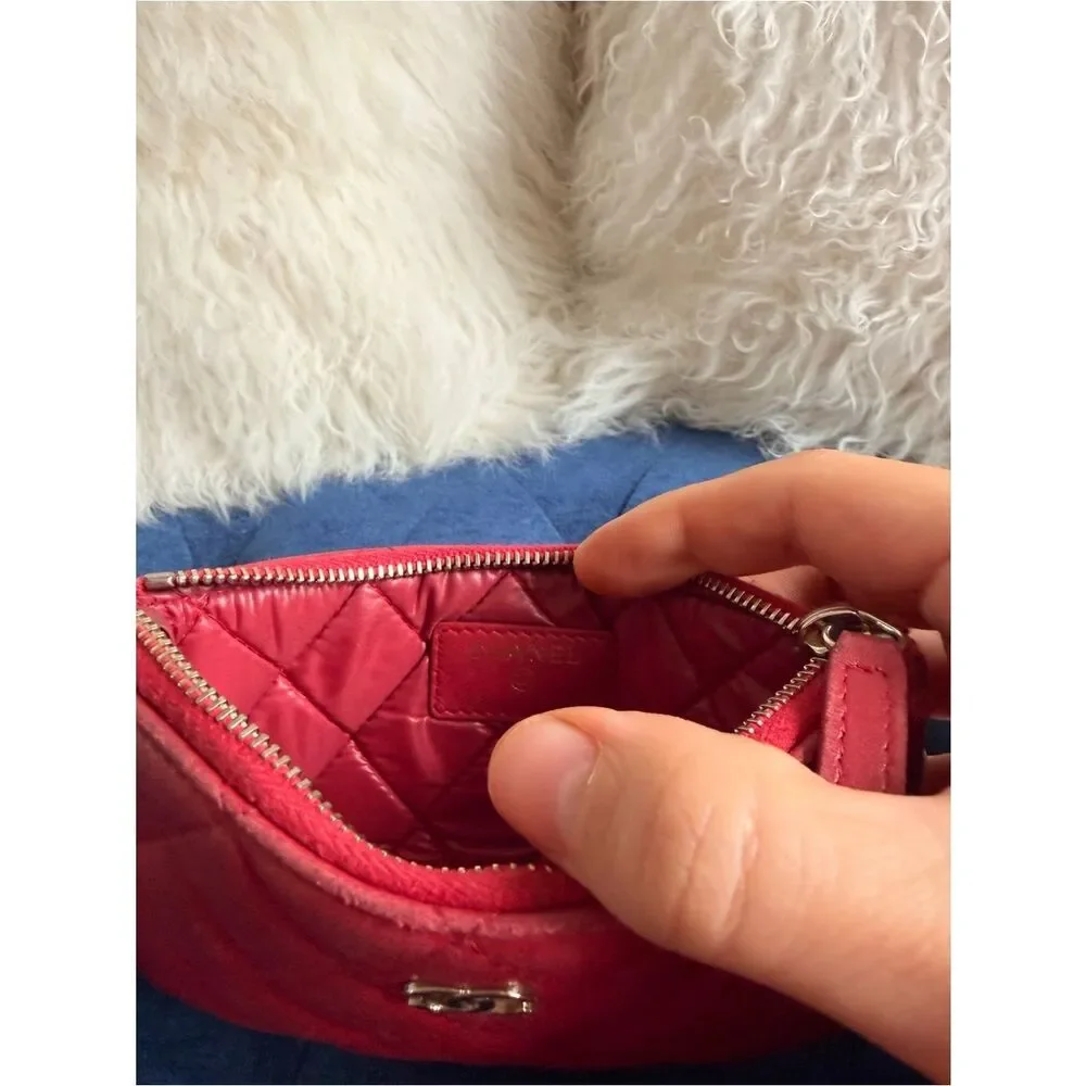 CHANEL Red Quilted Leather Zip Pouch with Gold CC